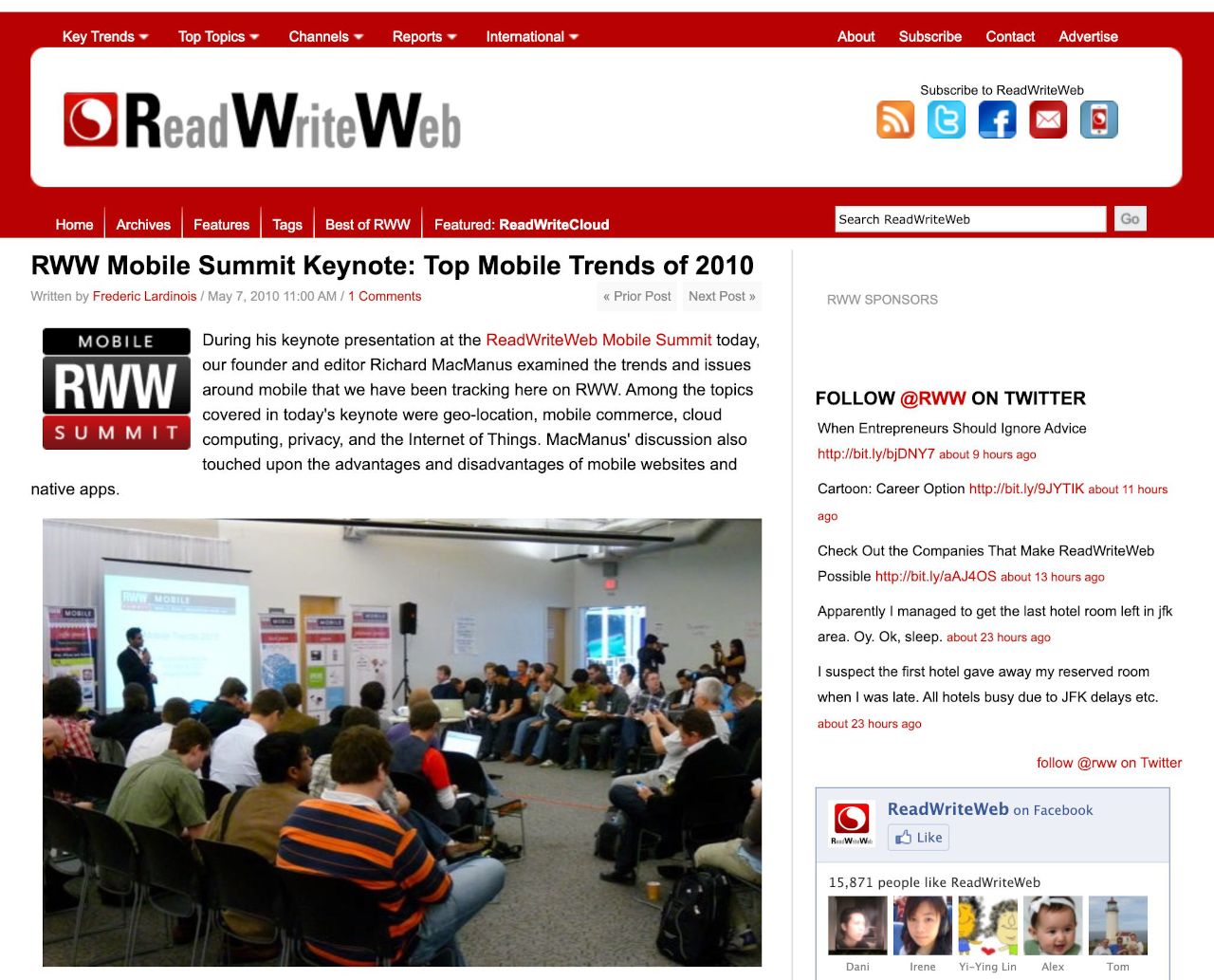 Screenshot of ReadWriteWeb, May 2010