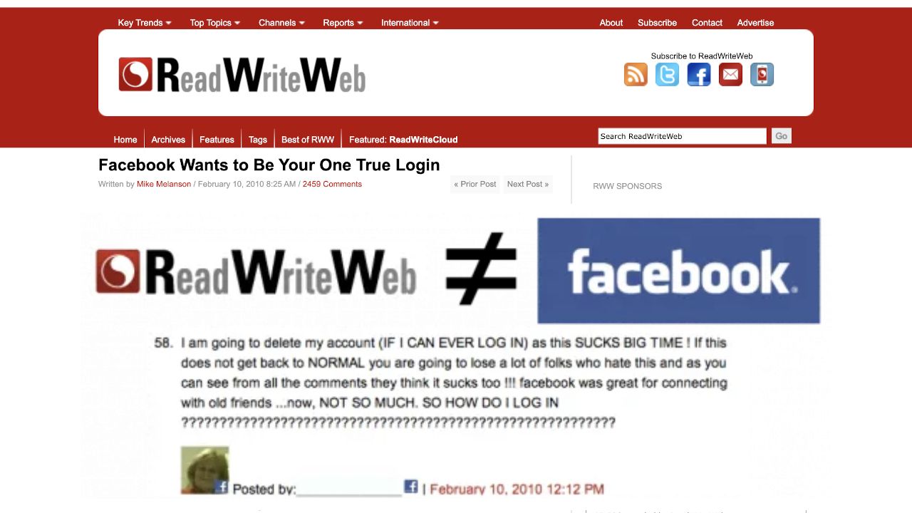 ReadWriteWeb Mistaken for Facebook Login — Hilarity Ensues
