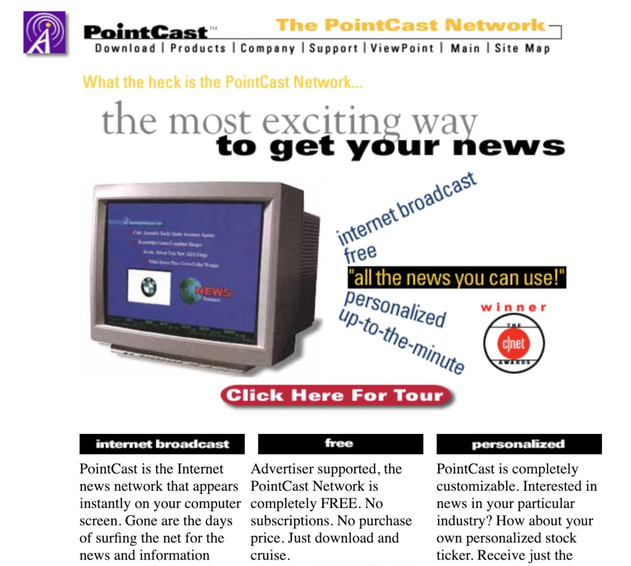Screenshot of PointCast website, 1997