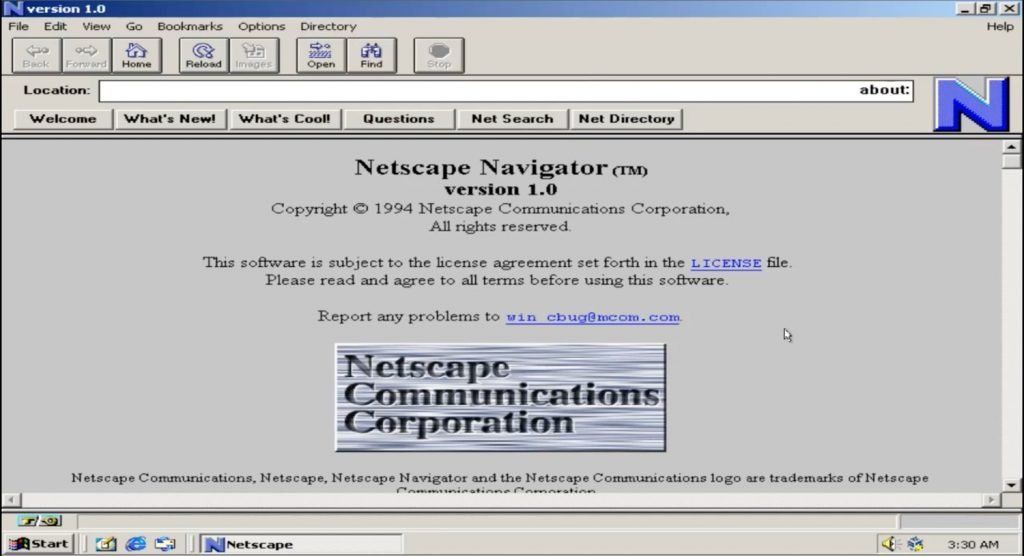 Netscape Navigator 1.0 in 1994