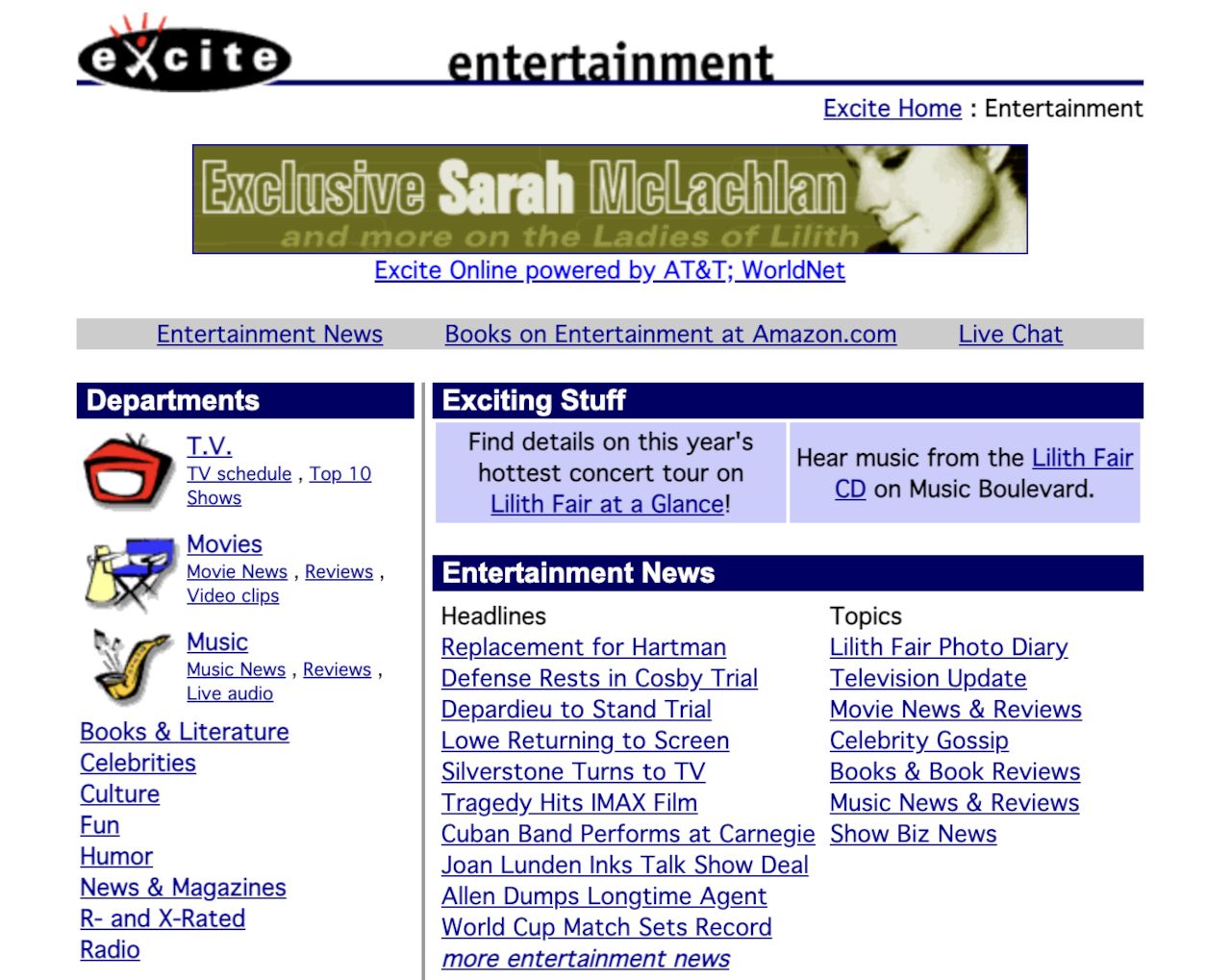 Screenshot of Excite website, July 1998