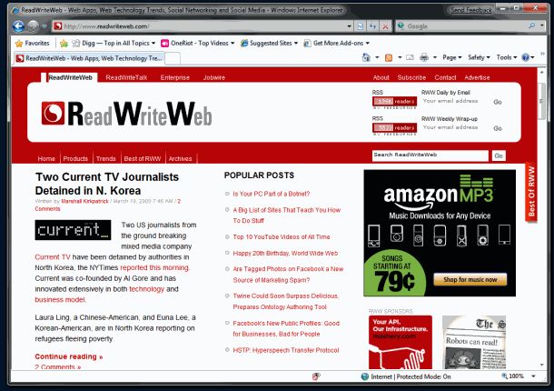 RWW in IE8, March 2009