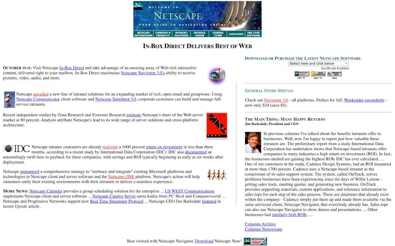 Netscape website, October 1996