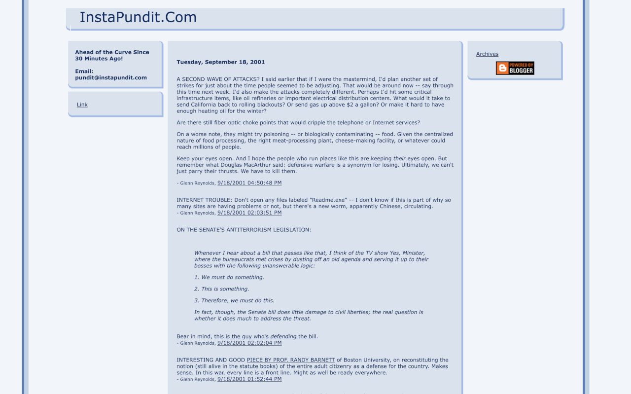 Instapundit, 18 September 2001