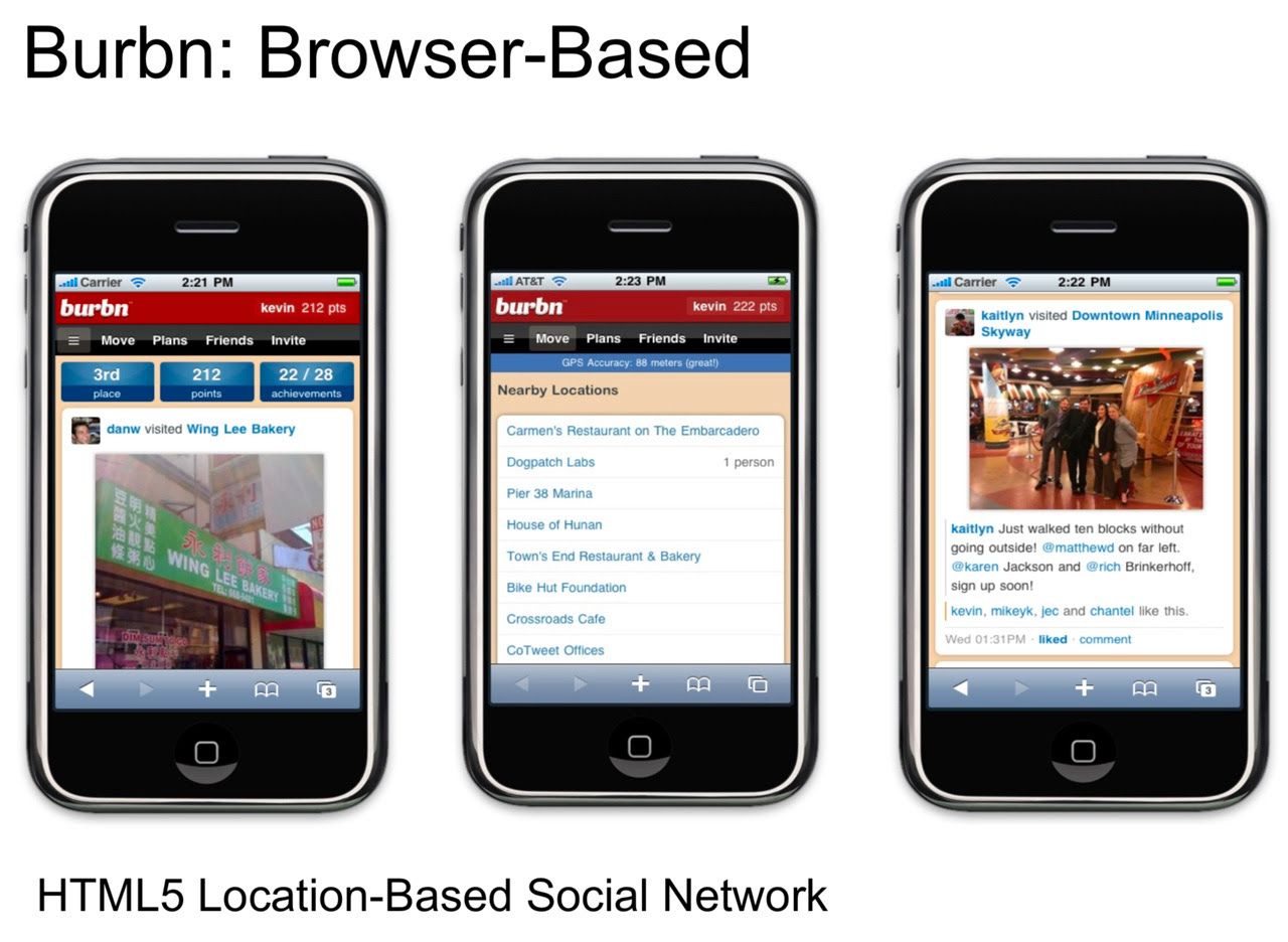 Burbn screenshots, 2010