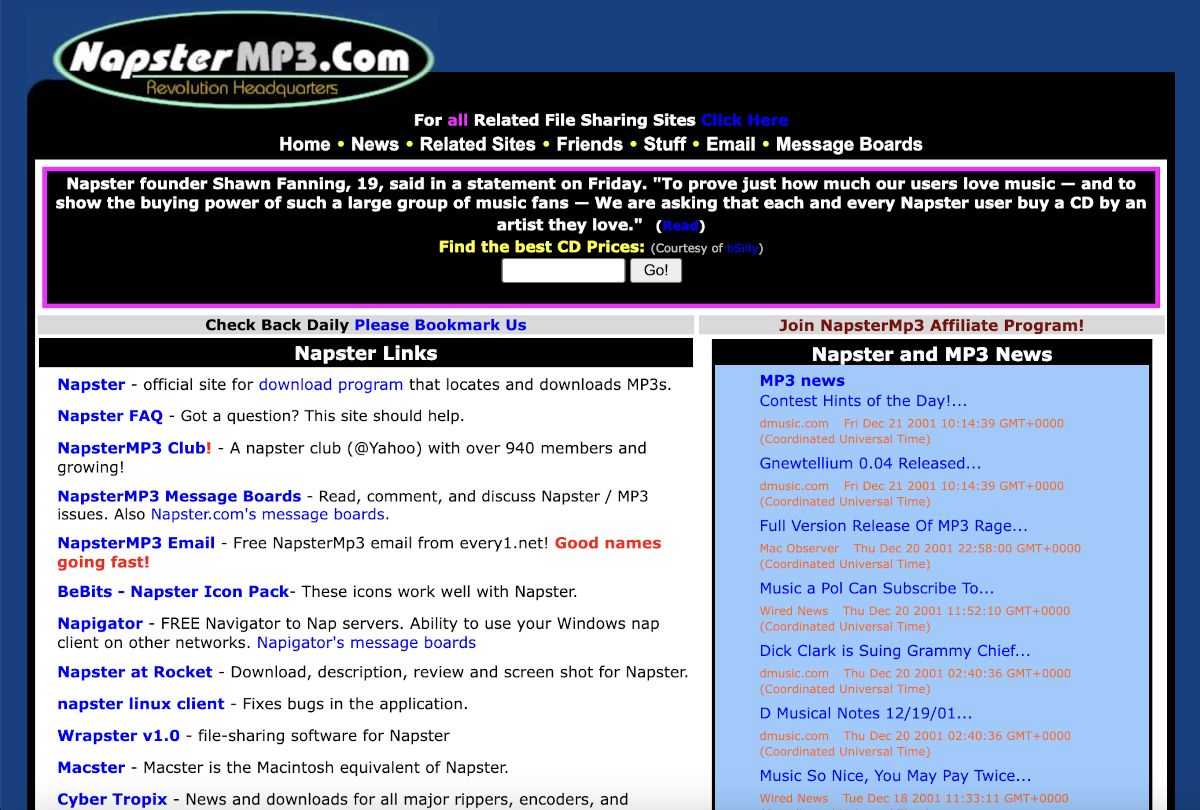 Napster MP3 dot com, October 2000