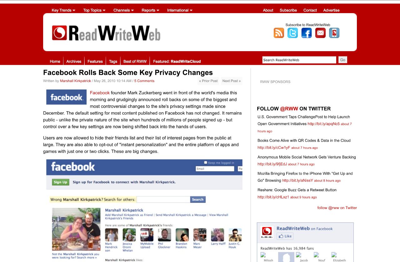 Facebook privacy issues, May 2010