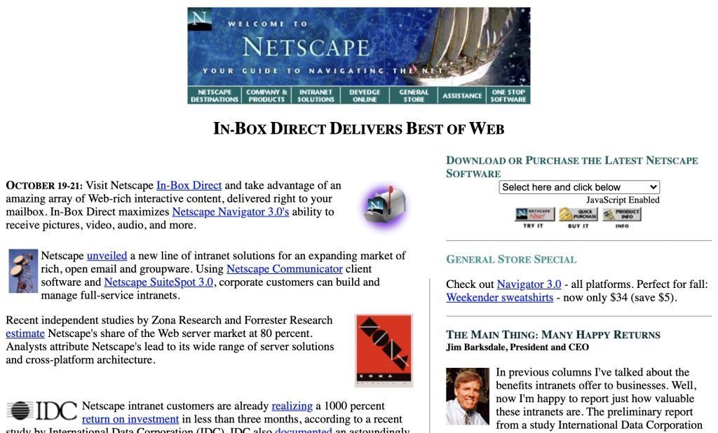 Netscape homepage, Oct 1996