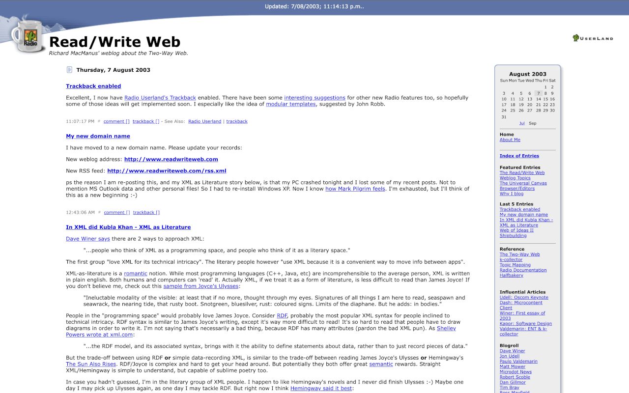 ReadWriteWeb domain goes live, August 2003