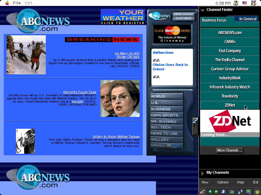 Screenshot of Netscape Netcaster via InternetWatch, September 1997