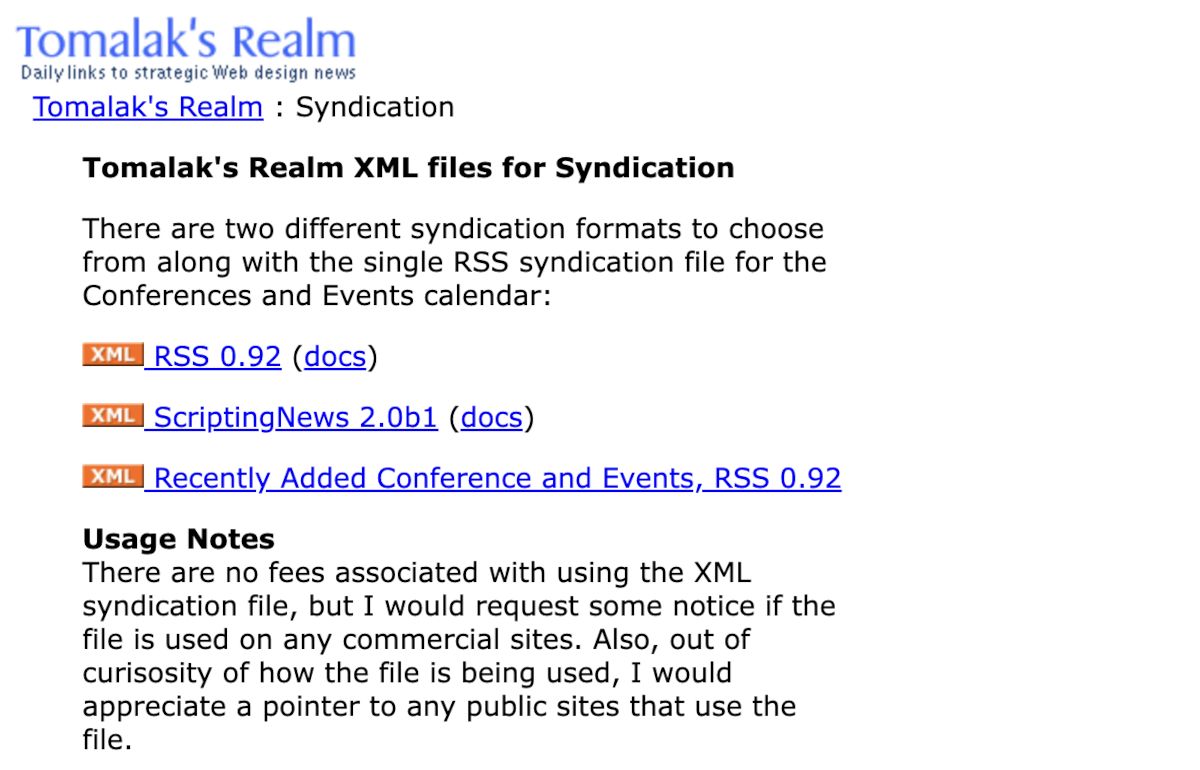 Tomalak's Realm RSS options, August 2001