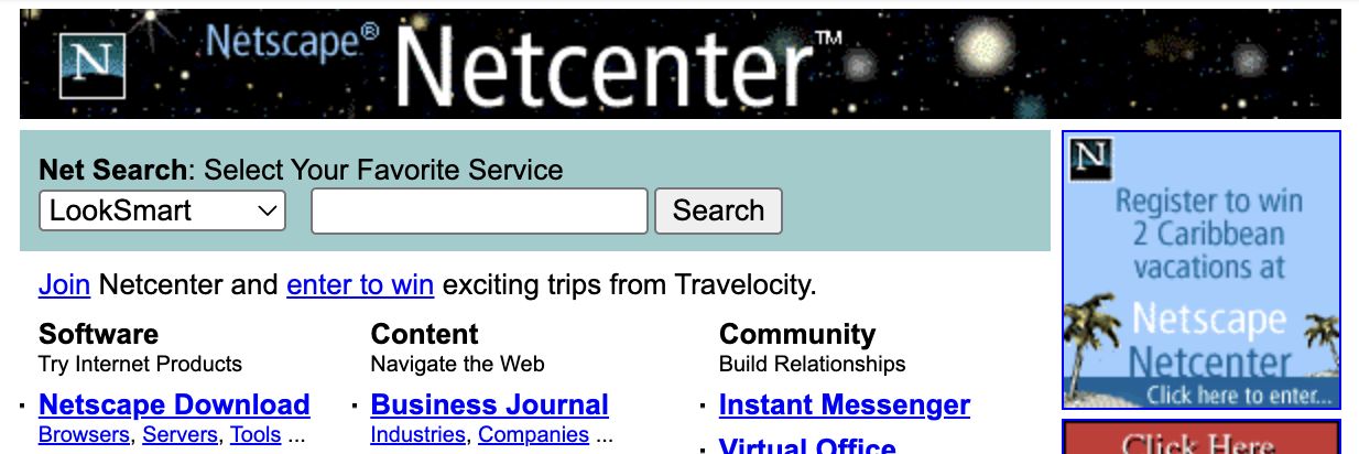 Netscape Net Search drop-down button