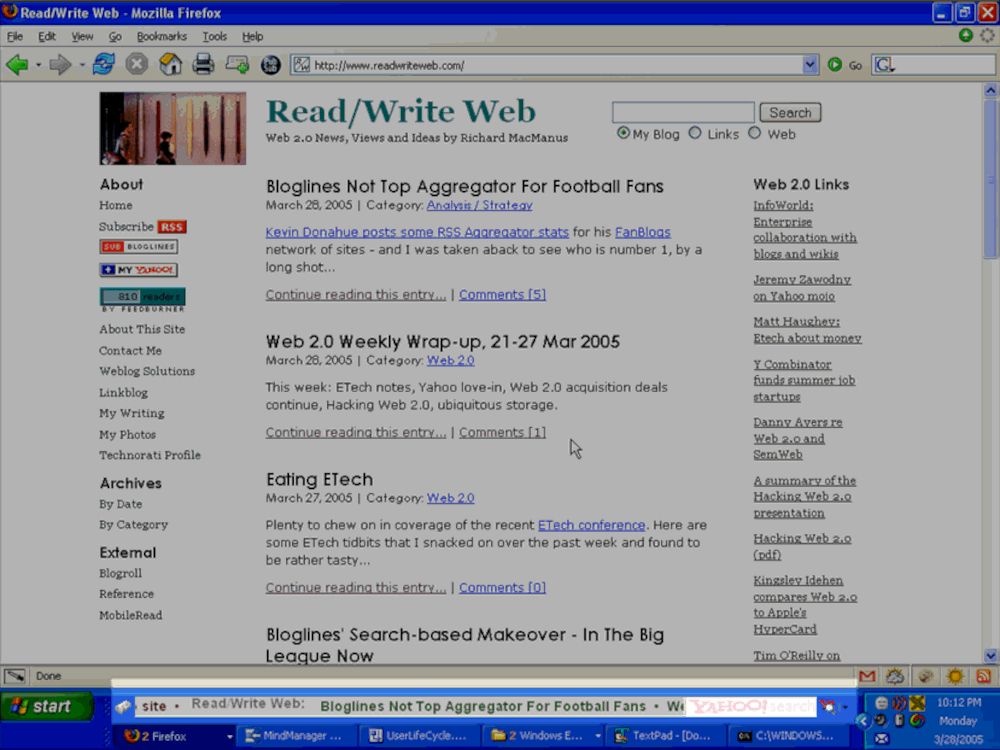 screenshot of RWW in March 2005
