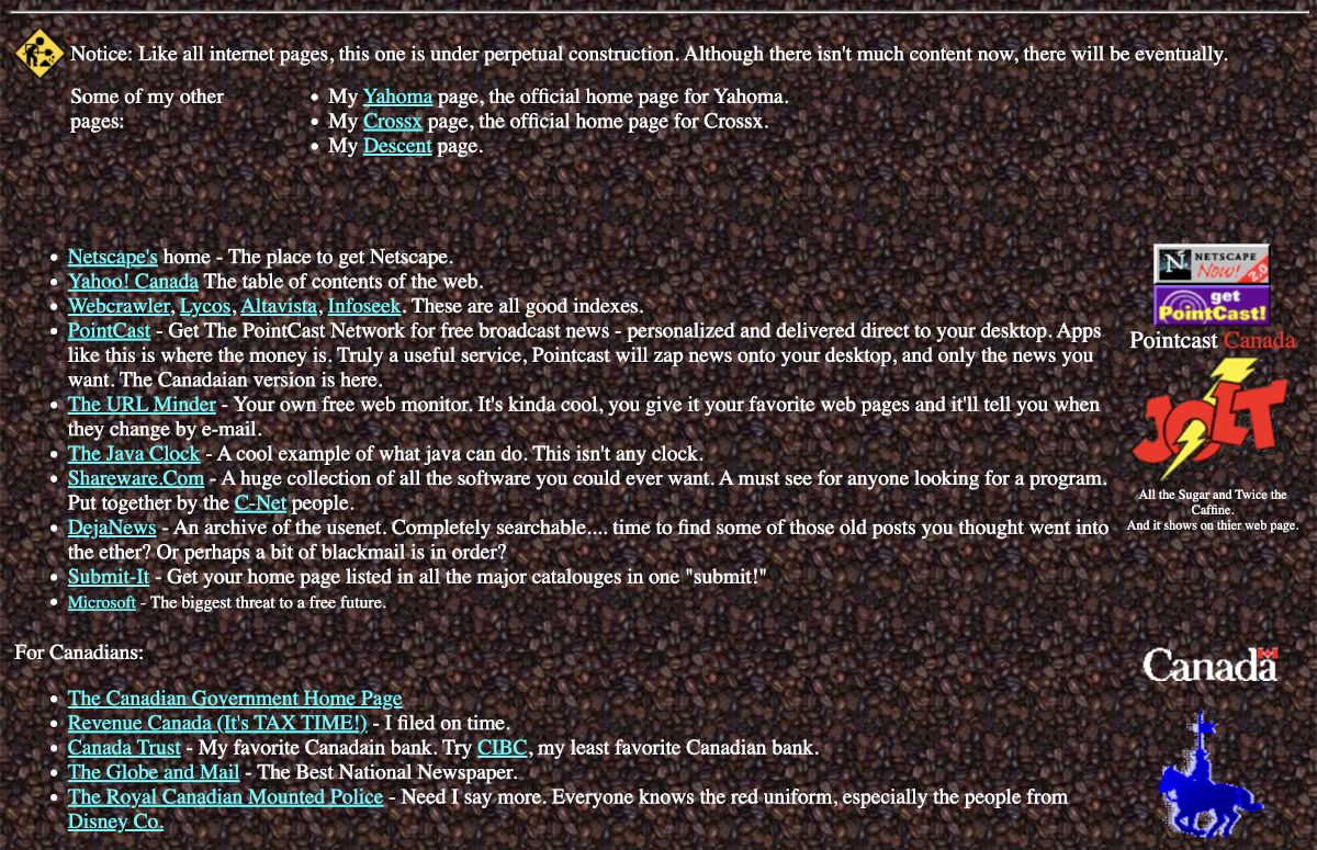 A GeoCities home page around 1997