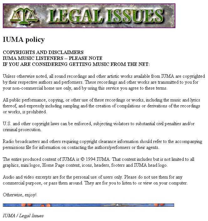 IUMA Legal Issues page