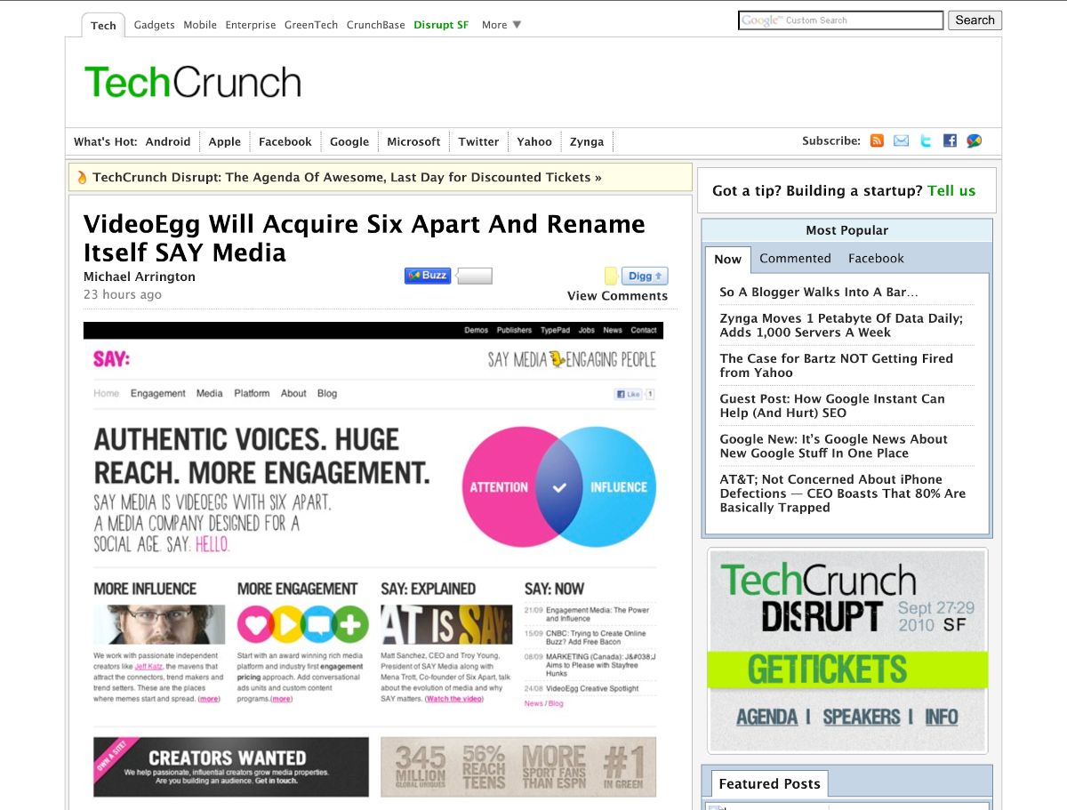 TechCrunch report on SAY Media, September 2010