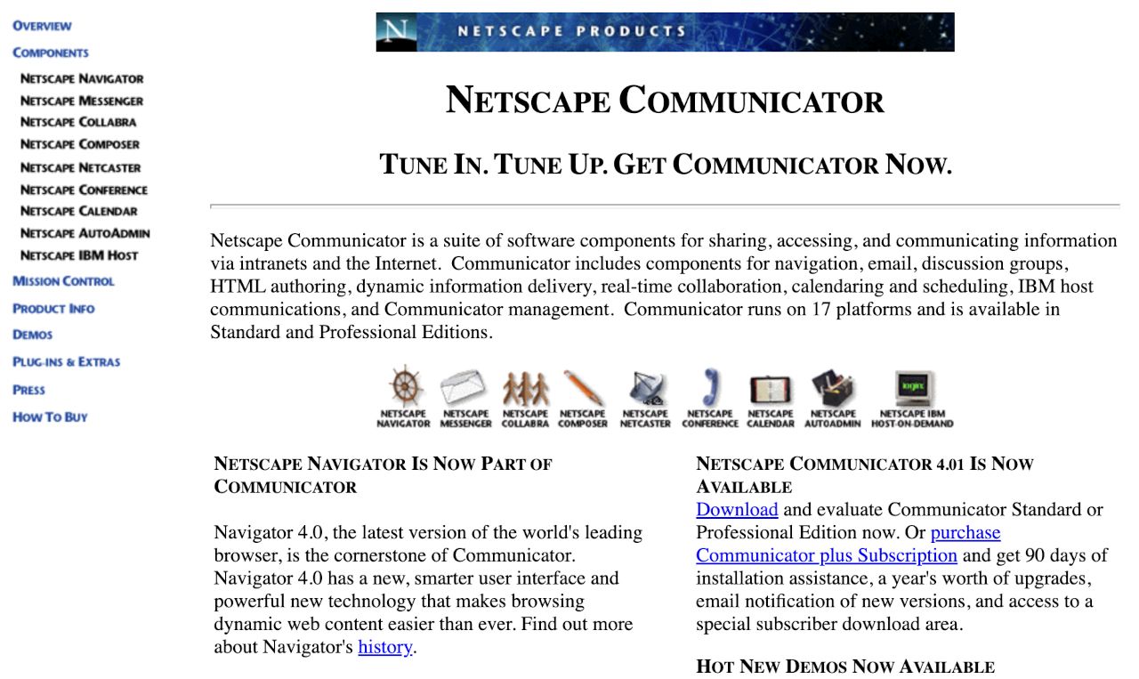 Screenshot of Netscape Communicator webpage, June 1997