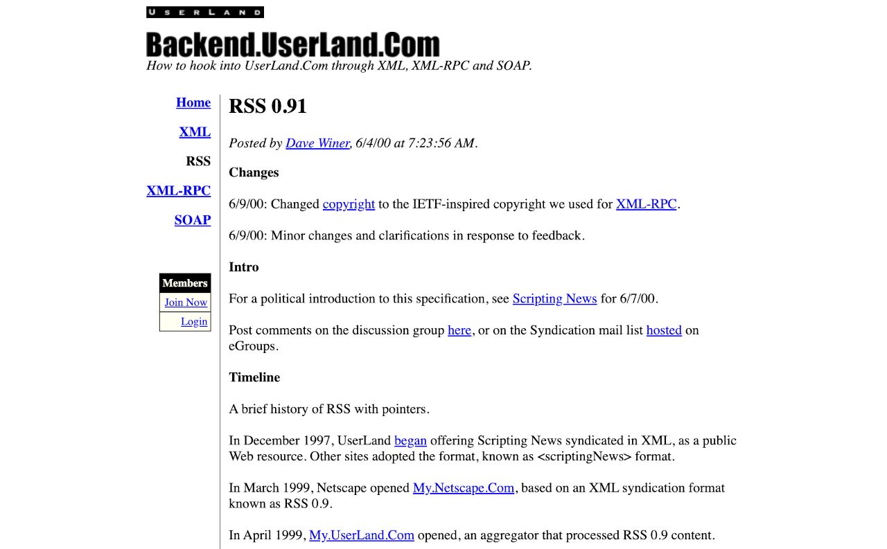RSS 0.91 announcement, June 2000