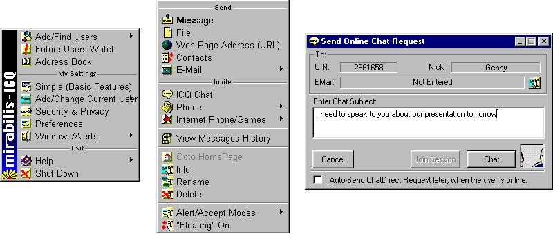 ICQ UI — 3 screenshots
