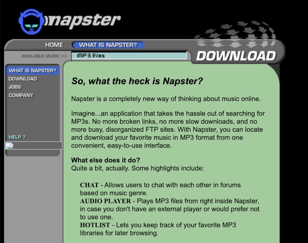 Napster website, November 1999