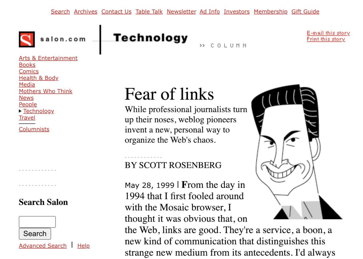 Salon article on weblogs, May 1999