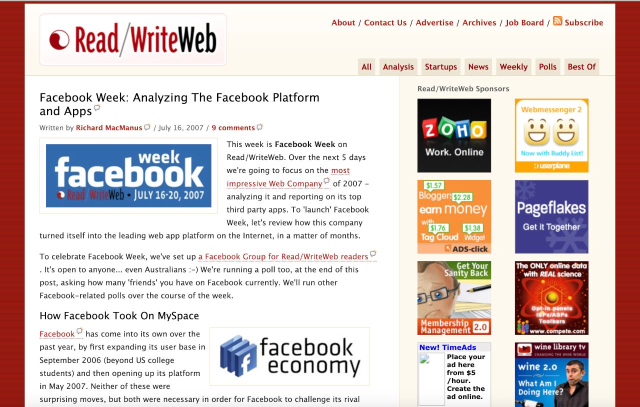 Facebook Week on ReadWriteWeb, July 2007