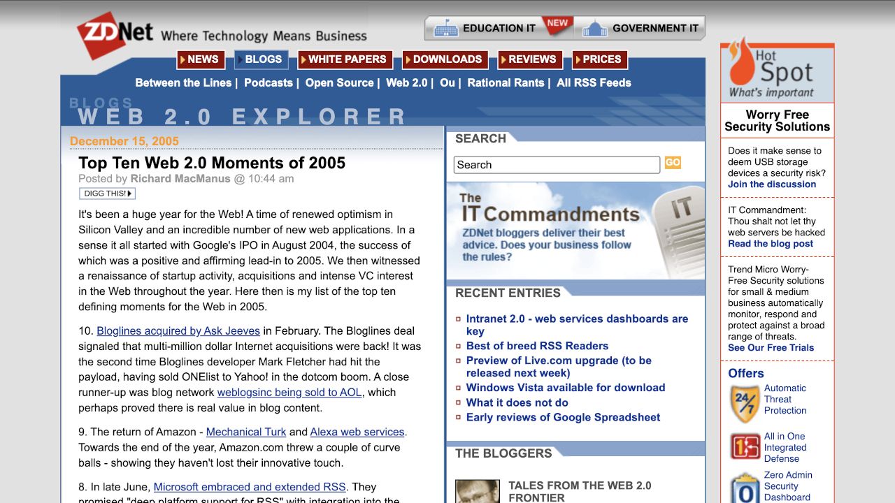 Top Ten Web 2.0 Moments of 2005