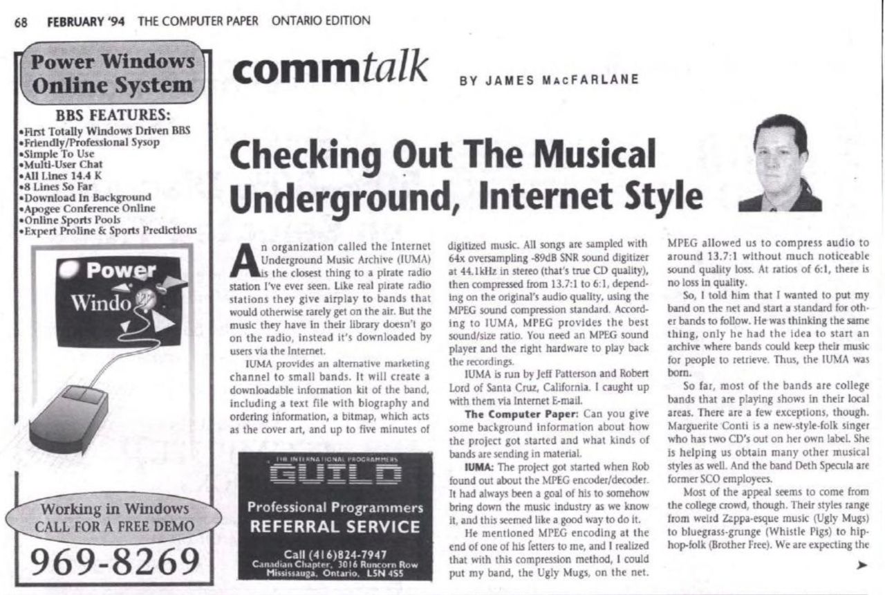 IUMA in The Computer Paper, February 1994