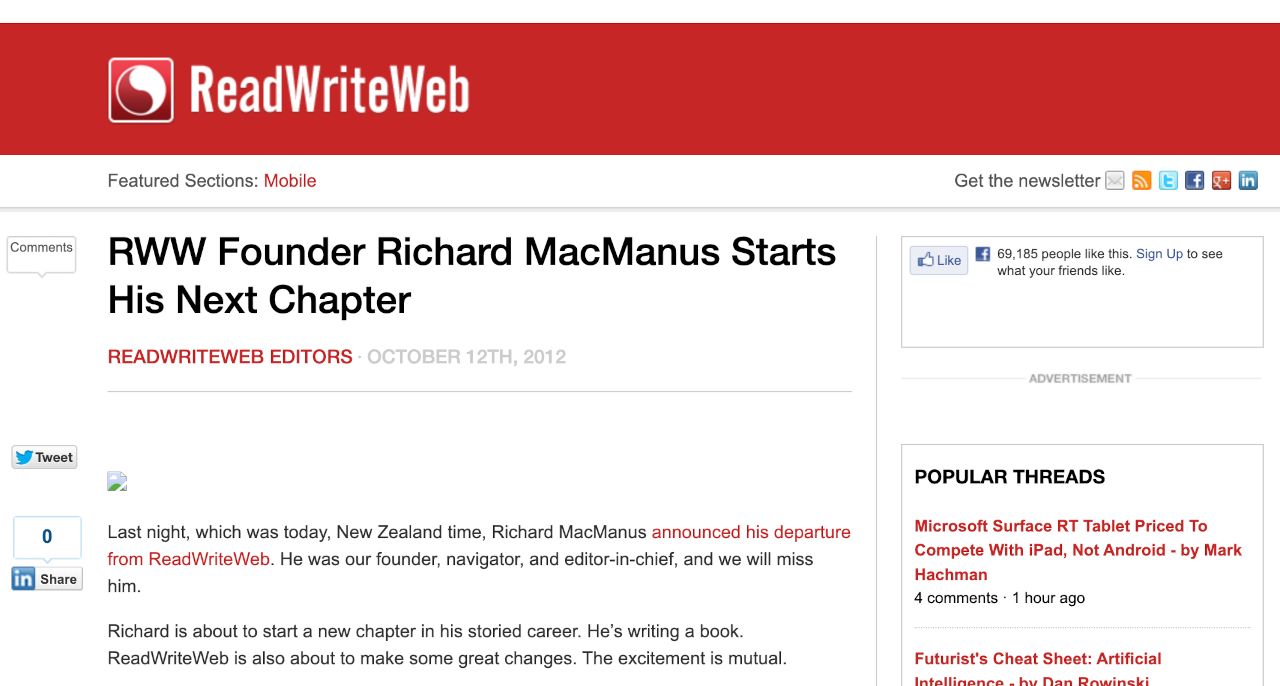 Announcement of my leaving ReadWriteWeb