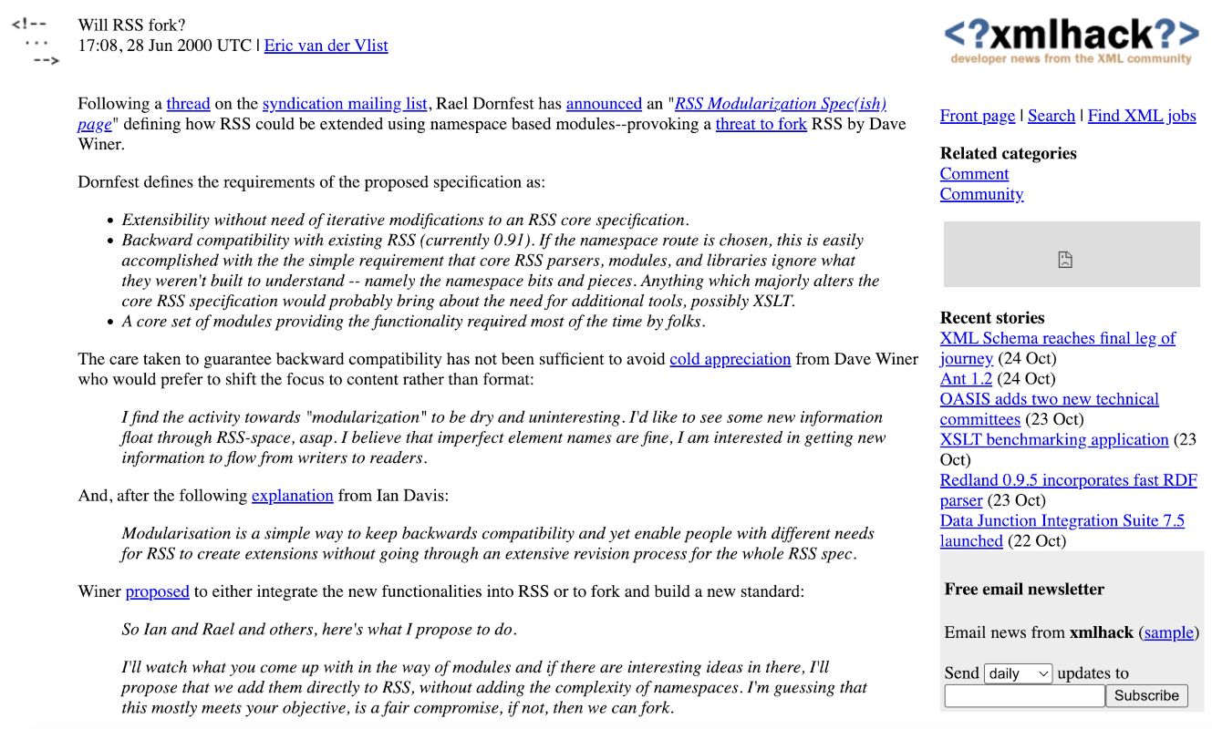 XML Hack post, June 2000