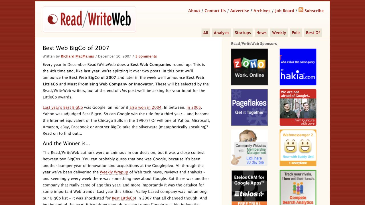 Best Web BigCo of 2007: Facebook