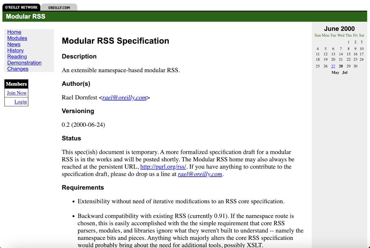 RSS Modules spec, June 2000