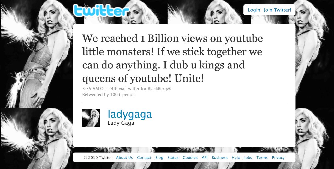 Lady Gaga tweet, October 2010